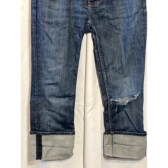 Banana Republic Womens Distressed Denim Jeans Size 4 Cuffed Hem Medium Wash Cott - Picture 5 of 11